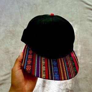 Flat brim snap back hat with Andean print